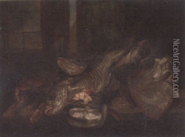 Fish On A Ledge Before A Window Oil Painting - Abraham van Beyeren
