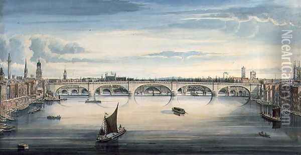 West view of New London Bridge and Old London Bridge, 1830 2 Oil Painting - Gideon Yates