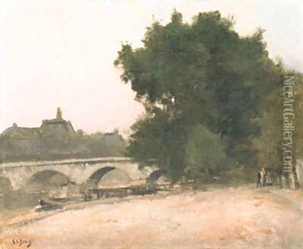 Au bord du Seine Oil Painting - Eugne-Louis Gillot