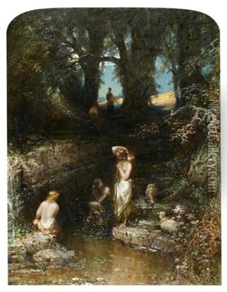 The Rock Pool Oil Painting - Alfred Joseph Woolmer