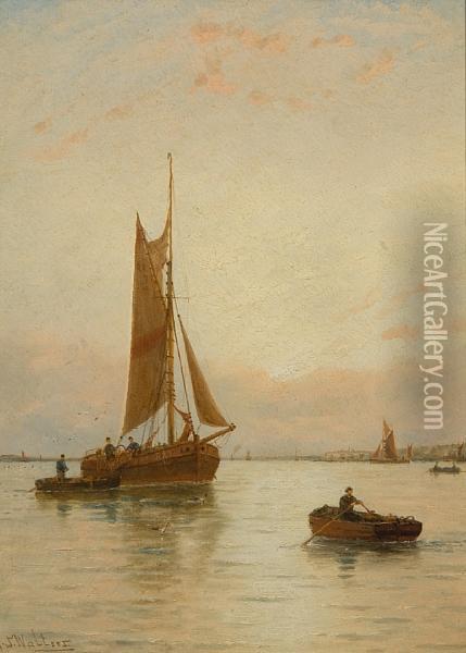 Rochester Shrimpboats On The Medway Oil Painting - George Stanfield Walters