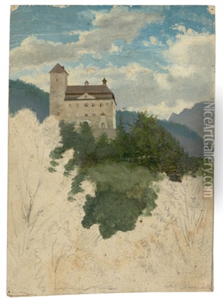 Castle Near Brixen (study) Oil Painting - Carl Ludwig Friedrich Wagner