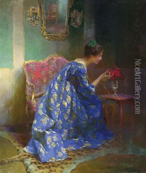 Dame In Blauem Kleid Oil Painting - Viktor Schramm