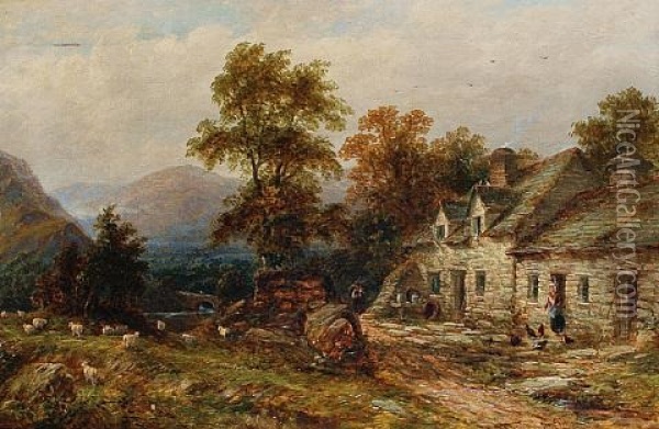 Cottage In A Summer Landscape Oil Painting - Thomas Henry Thomas