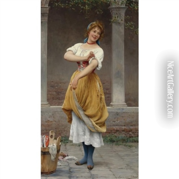 The Happy Laundress Oil Painting - Eugen von Blaas