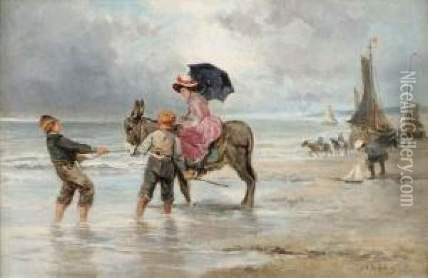 Promenade En Ane Sur La Plage Oil Painting - Johan Mari Ten Kate