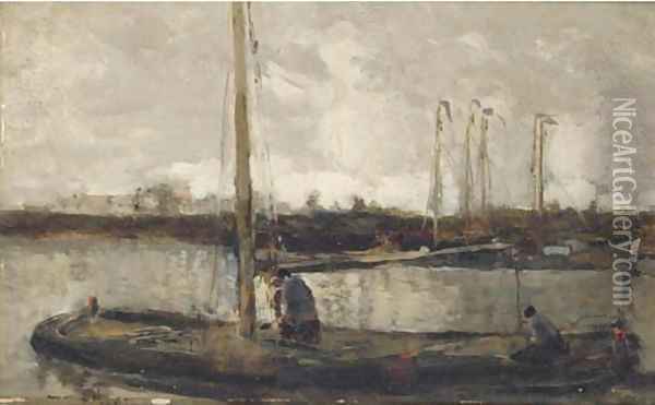 Figures in a barge Oil Painting - William Alfred Gibson