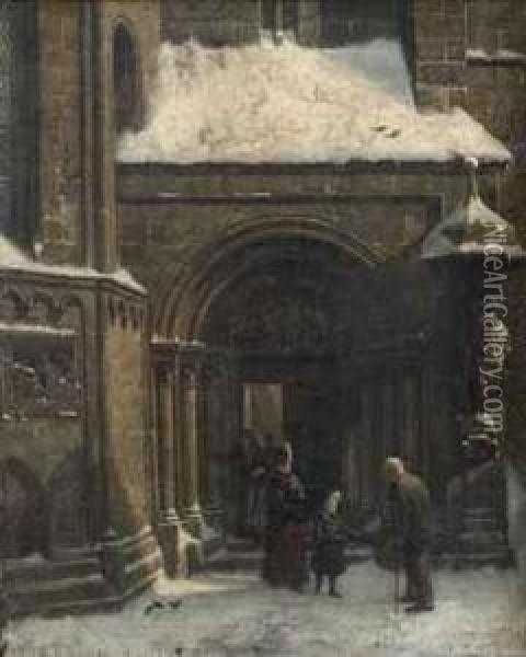 Giving To The Poor At The Balduskirche, Nuremberg Oil Painting - Wilhelm Ritter