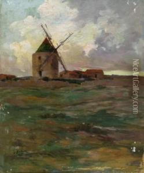 Paysage Au Moulin. Oil Painting - Joseph Garibaldi