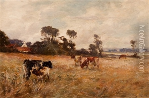 Cattle Grazing Near Cambuskenneth Oil Painting - Joseph Milne