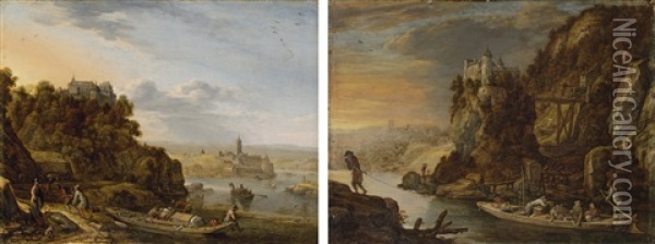 An Extensive River Landscape (+ A River Landscape; Pair) Oil Painting - Herman Saftleven