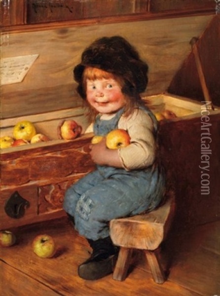 Der Kleine Apfeldieb Oil Painting - Hermann Kaulbach