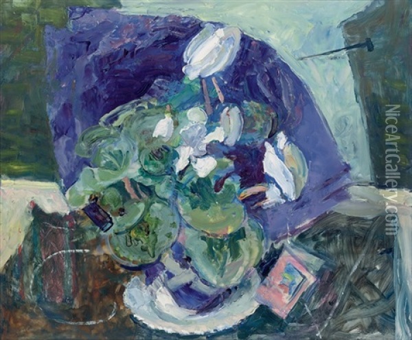 Christmas Cyclamen Oil Painting - Margaret Thomas