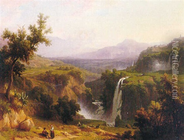 Extensive View Of The Cascades At Tivoli Oil Painting - Franz Knebel