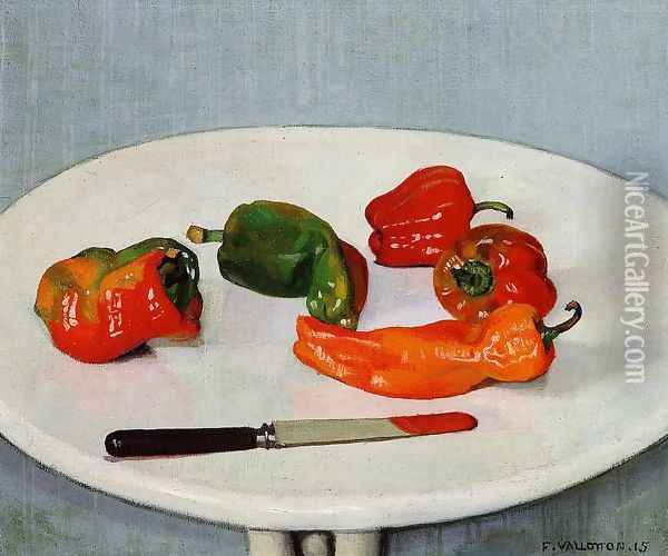 Still Life with Red Peppers on a White Lacquered Table Oil Painting - Felix Edouard Vallotton