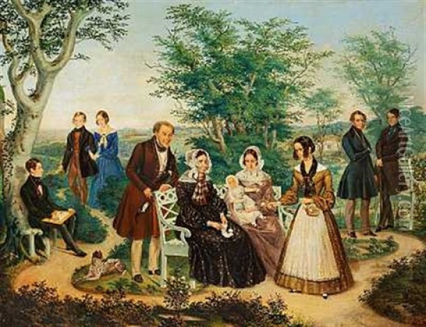 Familien Schnakenburg I Parken Ved Deres Hjem Elisalyst (nu Munkholm) Oil Painting - Niels Groenbek Rademacher