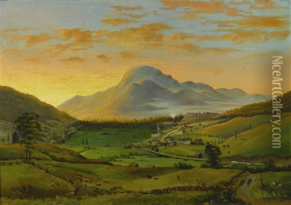 View Of West Rutland, Vermont At Sundown, With Mt. Hanley In The Distance Oil Painting - James Hope
