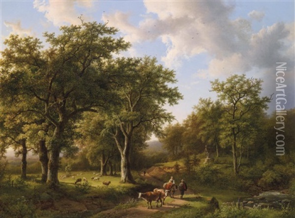 Waldlandschaft Mit Hirten Und Vieh Oil Painting - Barend Cornelis Koekkoek