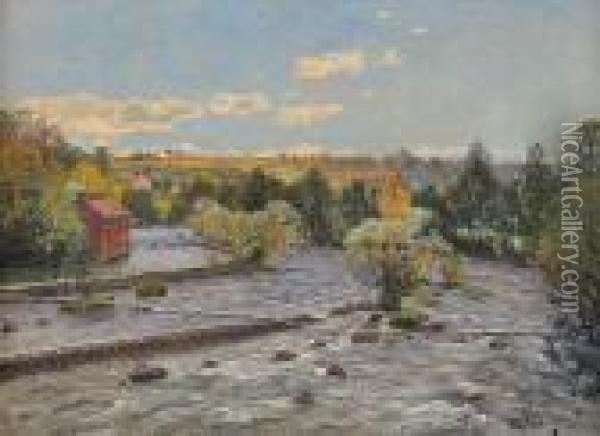 Sommarlandskap Med Fors Och Kvarnbyggnad Oil Painting - Anton Genberg
