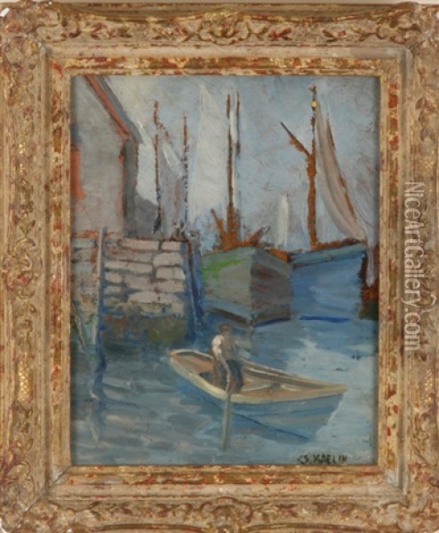 Harbor With Man In Boat Oil Painting - Charles Salis Kaelin