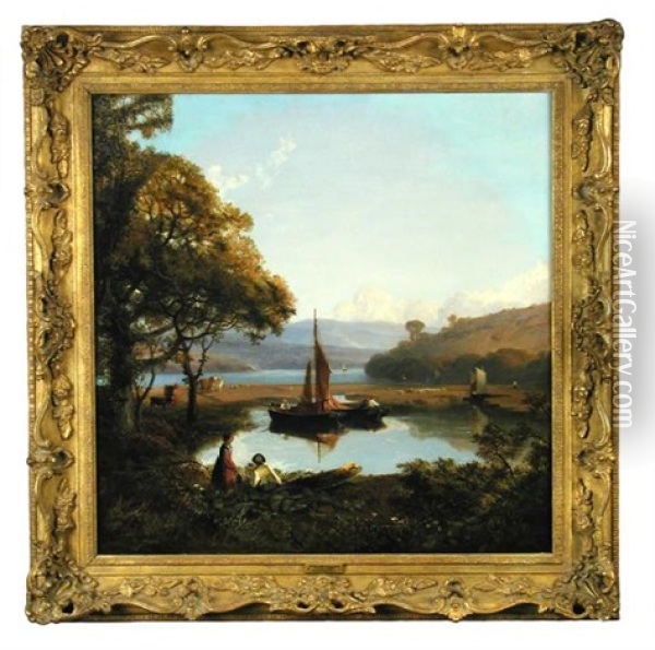 On The River Plym, Devon Oil Painting - William (of Plymouth) Williams