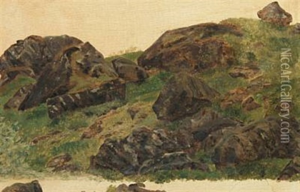 Rocks (study) Oil Painting - Janus la Cour