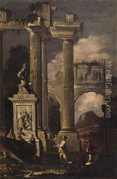 A Pair Of Italian Landscapes With Ruins (pair) Oil Painting - Abraham Genoels