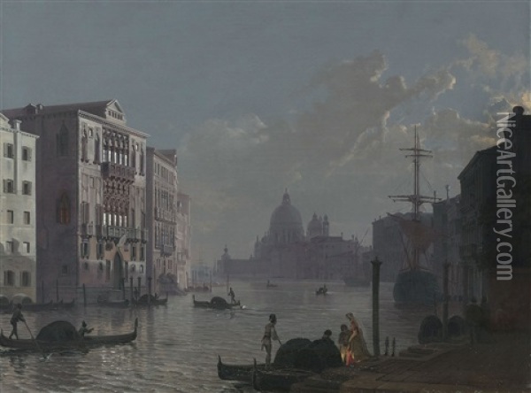 Der Canal Grande In Venedig Bei Mondlicht Oil Painting - Friedrich Nerly