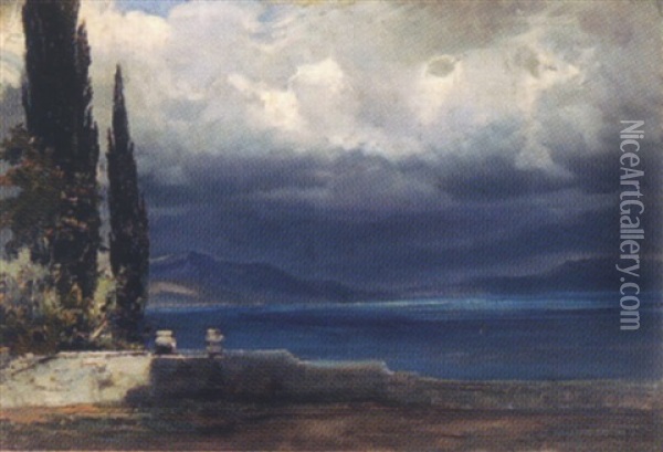 Corfu - Terrasse Ybso, Blick Gegen Albanien Oil Painting - Carl Kaiser-Herbst