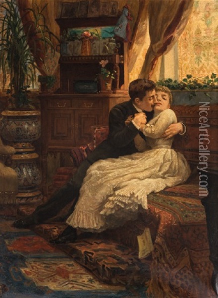 Couple In The Drawing Room Oil Painting - Carlo Stratta