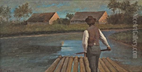 Abend Am Flus Oil Painting - Albert Reich