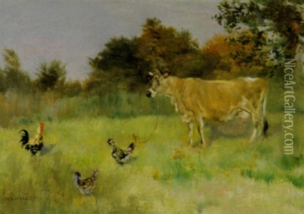 Kuh Und Huhner Auf Der Weide Oil Painting - Jean Francois Raffaelli