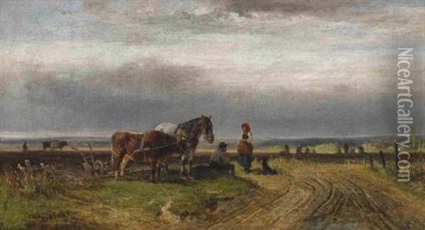 Rast Bei Der Feldarbeit Oil Painting - Ludwig Gustav Voltz