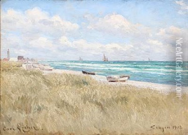 Beach Scene From Skagen Oil Painting - Carl Ludvig Thilson Locher