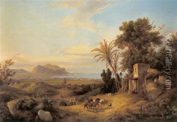 Blick Auf Palermo Und Den Monte Pellegrino Oil Painting - Consalvo Carelli