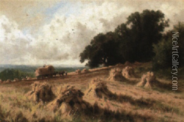 A Surrey Cornfield Oil Painting - Henry H. Parker
