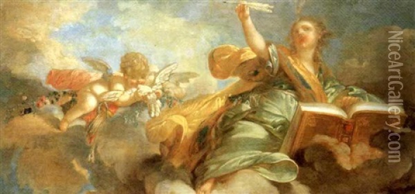 Une Muse Et Cupidon Dans Les Cieux Oil Painting - Jean-Honore Fragonard