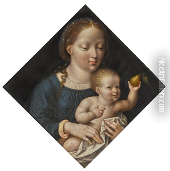 Virgin And Child With A Pear Oil Painting - Joos Van Cleve