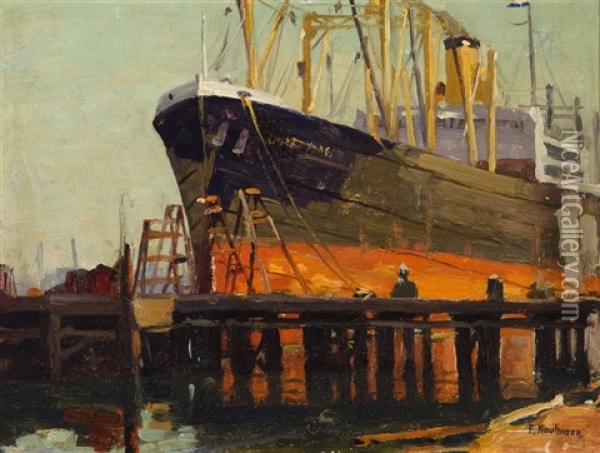 Ship In Los Angeles Harbor Oil Painting - Ferdinand Kaufmann