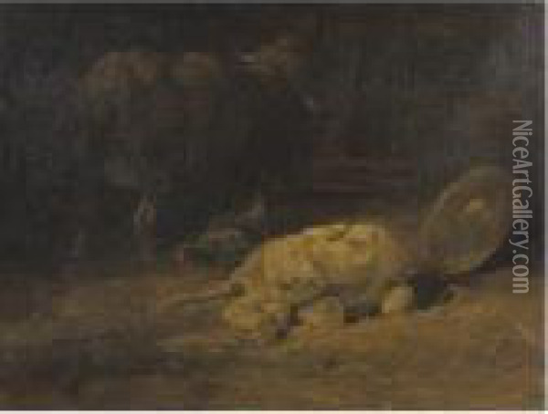 Property From A Private Collection, New York
 

 
 
 

 
 A Calf Oil Painting - Charles Emile Jacque