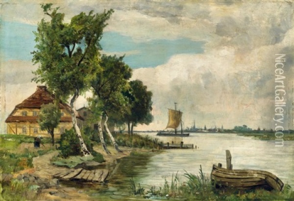 Die Fahre Bei Rostock Oil Painting - Franz Bunke