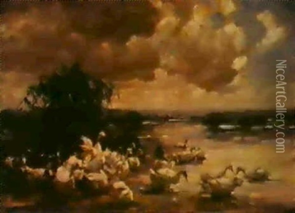 Schwuler Nachmittag Im Enten- Winkel Oil Painting - Alexander Max Koester