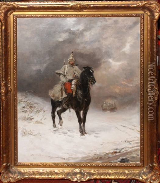 French Dragoon In The Snow Oil Painting - James Alexander Walker