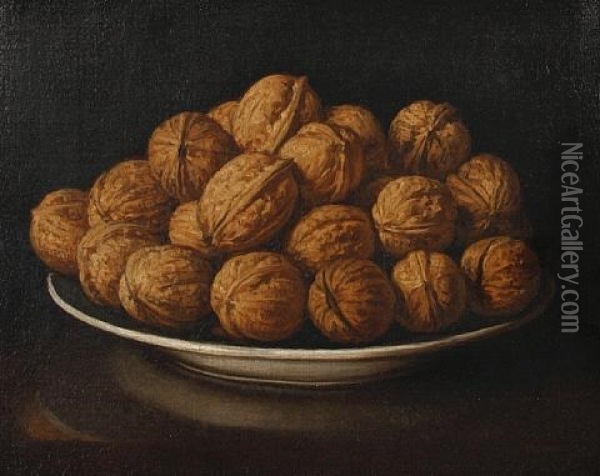 Still Life Of Walnuts In A Bowl Oil Painting - Jose Augustin Melendez