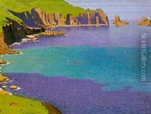 Rocky Shoreline Oil Painting - Richard Morson Hughes