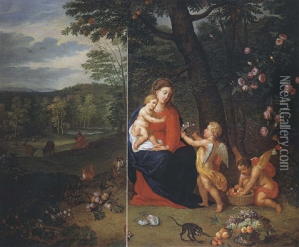Hl. Familie Bei Der Rast Auf Der Flucht Nach Agypten (collab. W/henrik Van Balen) Oil Painting - Jan Brueghel the Elder