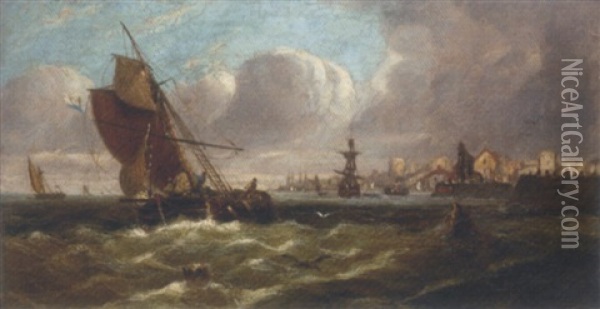 Blustery Conditions Off The Harbour Mouth Oil Painting - William Callow