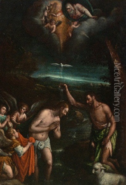 The Baptism Of Christ Oil Painting - Antonio da Ponte Bassano