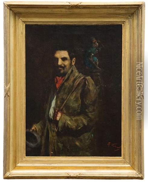 Organ Grinder With Monkey Oil Painting - Girolamo Pieri Ballati Nerli