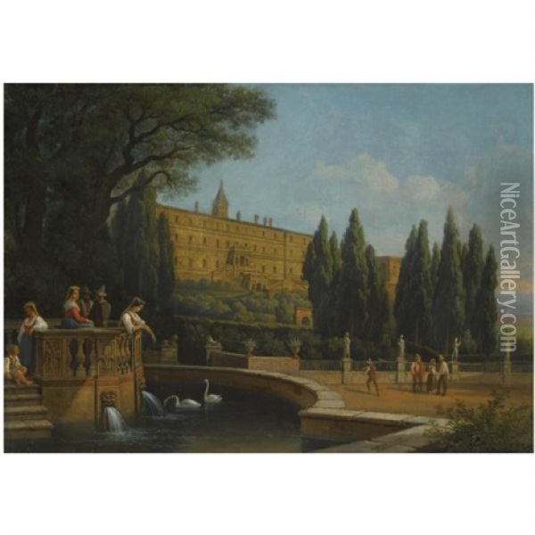 Tivoli, A View Of The Villa D'este Oil Painting - Gustaf Wilhelm Palm